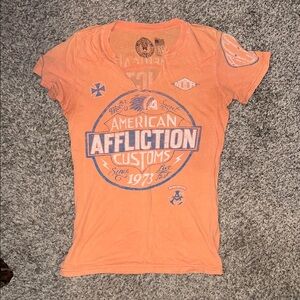 Affliction Women's Salmon and Blue Graphic Tee